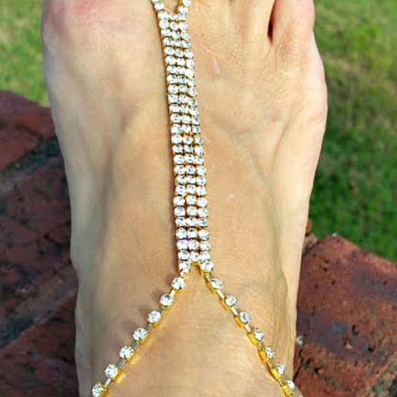 Elegant Gold Rhinestone Barefoot Sandals - Picture 3 of 3